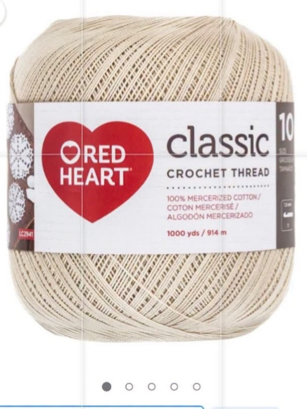 Red Heart Classic Yarn, 100% Cotton Crochet Thread, off White, 0.46 lb new
